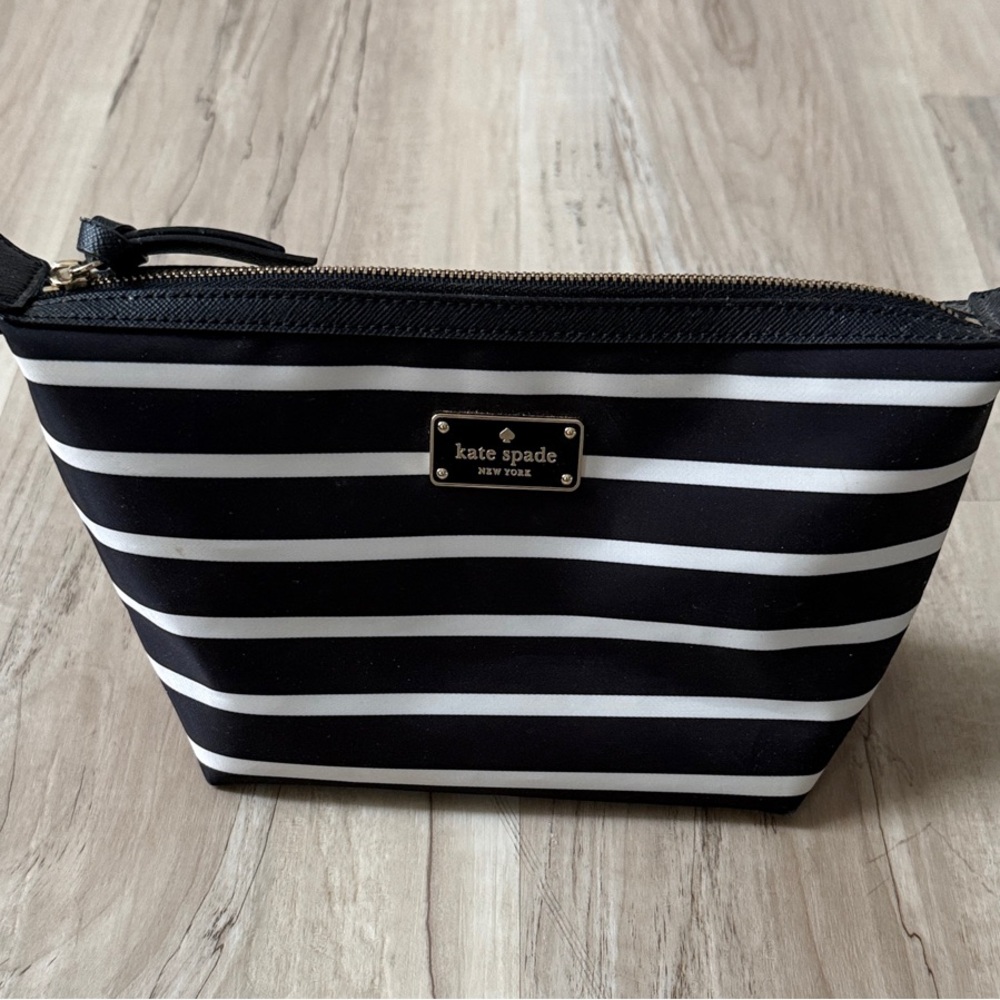 Kate Spade Black and White Striped Cosmetic Bag